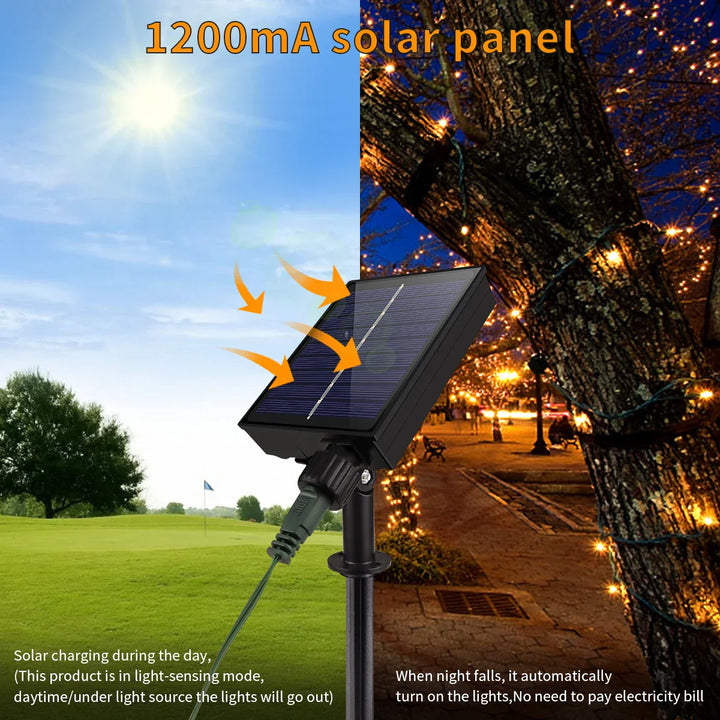 Guirlande lumineuse solaire 100M LumiSol ProLine | 8 modes | IP65 étanche | LEDs extra brillantes | Télécommande & Charge rapide | Pour jardin, mariage & Noël