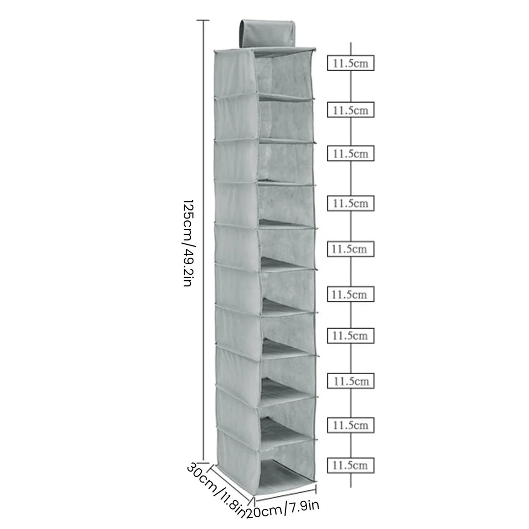 OrdoLino Organisateur de rangement suspendu 10 couches | Pliable et gain de place | Pour chaussures, vêtements et accessoires dans le placard