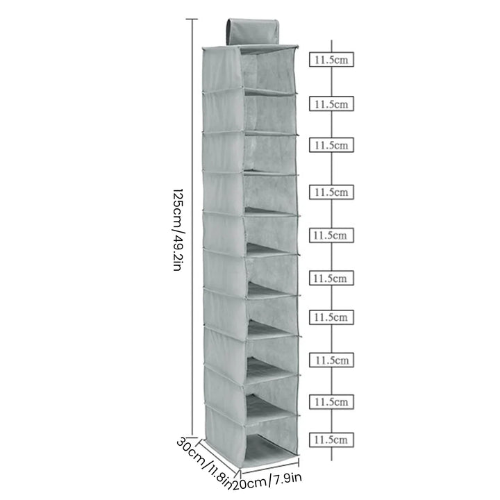 OrdoLino Organisateur de rangement suspendu 10 couches | Pliable et gain de place | Pour chaussures, vêtements et accessoires dans le placard