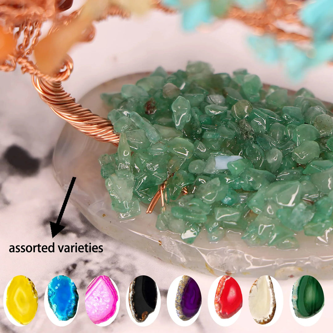 Arbre de Cristal AuroraTree | Pierres Précieuses Naturelles | Base en Agate & Fil de Cuivre | Arbre de Bonheur Feng Shui 10 cm