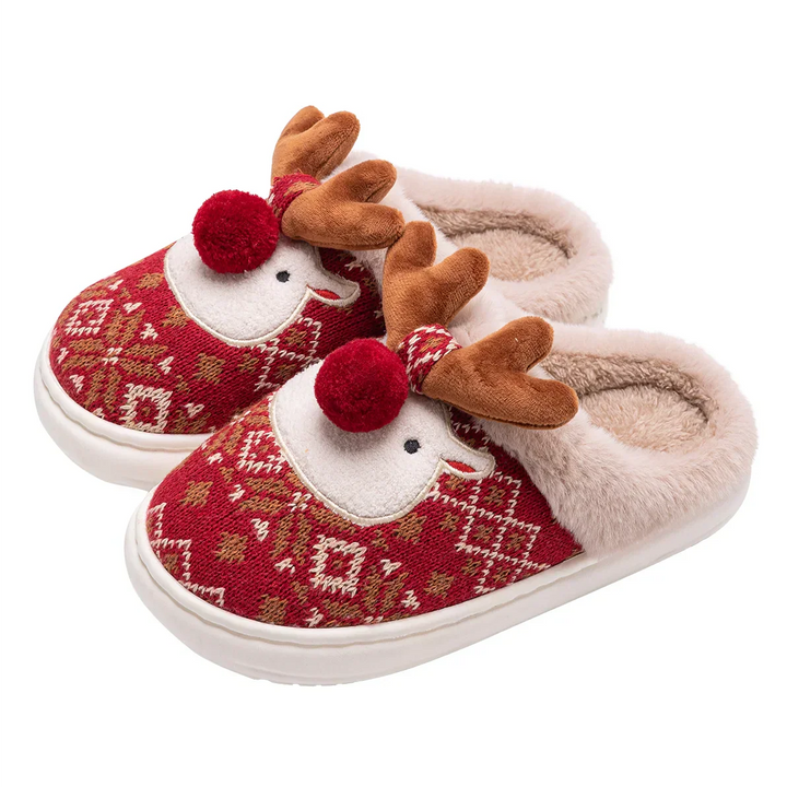 CosyRein | Chaussons d'hiver pour femmes | Design mignon de renne | Doux & antidérapant | Doublure en coton