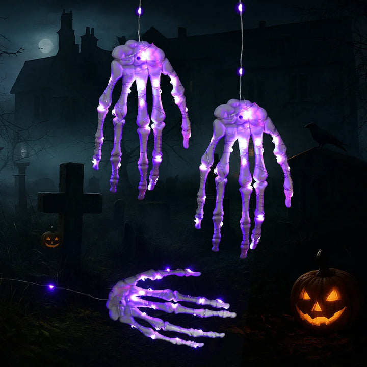 Guirlande lumineuse Halloween BoneGlow | Design main de squelette | Plastique | Décoration de fête