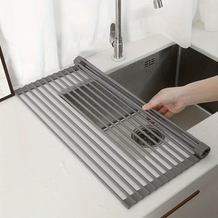 Aide de lavage Flexora | Organisateur d'évier en silicone | Résistant à la chaleur & Multifonctionnel | Enroulable & Gain de place