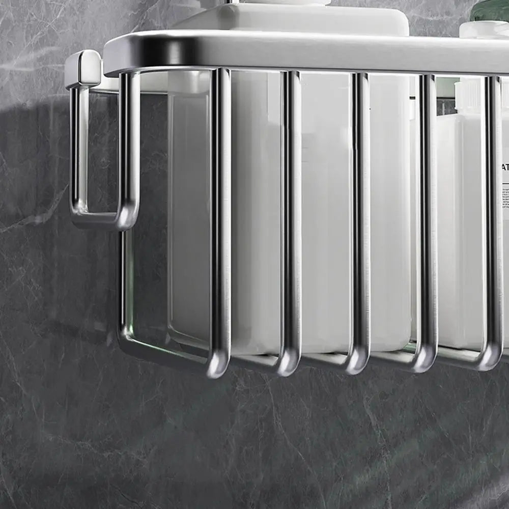DuschGlanz AeroRack Panier de Douche Suspendu en Aluminium | Étagère de Douche Inoxydable avec Crochets | Grande Capacité pour Shampooing & Accessoires de Bain