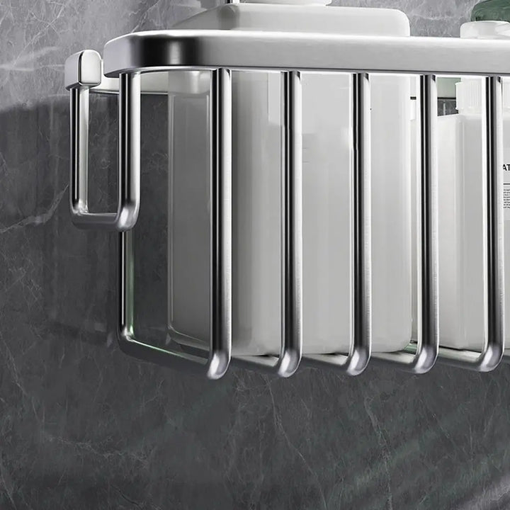 DuschGlanz AeroRack Panier de Douche Suspendu en Aluminium | Étagère de Douche Inoxydable avec Crochets | Grande Capacité pour Shampooing & Accessoires de Bain