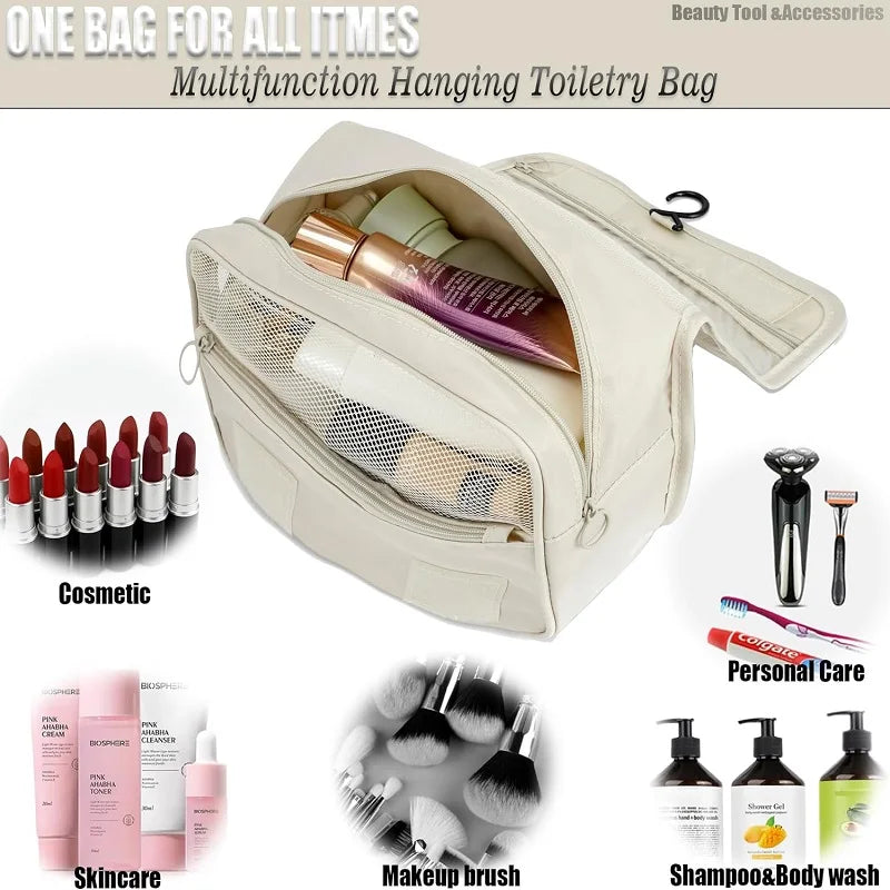 Trousse de toilette de voyage suspendue | 6 compartiments & compartiment pour articles humides | Compacte & polyvalente | Polyester déperlant