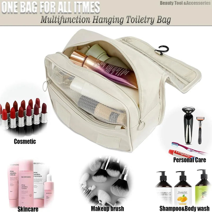 Trousse de toilette de voyage suspendue | 6 compartiments & compartiment pour articles humides | Compacte & polyvalente | Polyester déperlant