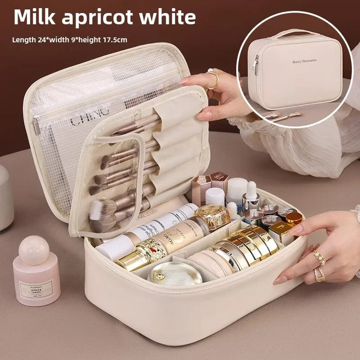 VELINIA Trousse de maquillage pour femmes | Grande capacité | Résistante à l'eau & Luxueuse | Cuir PU