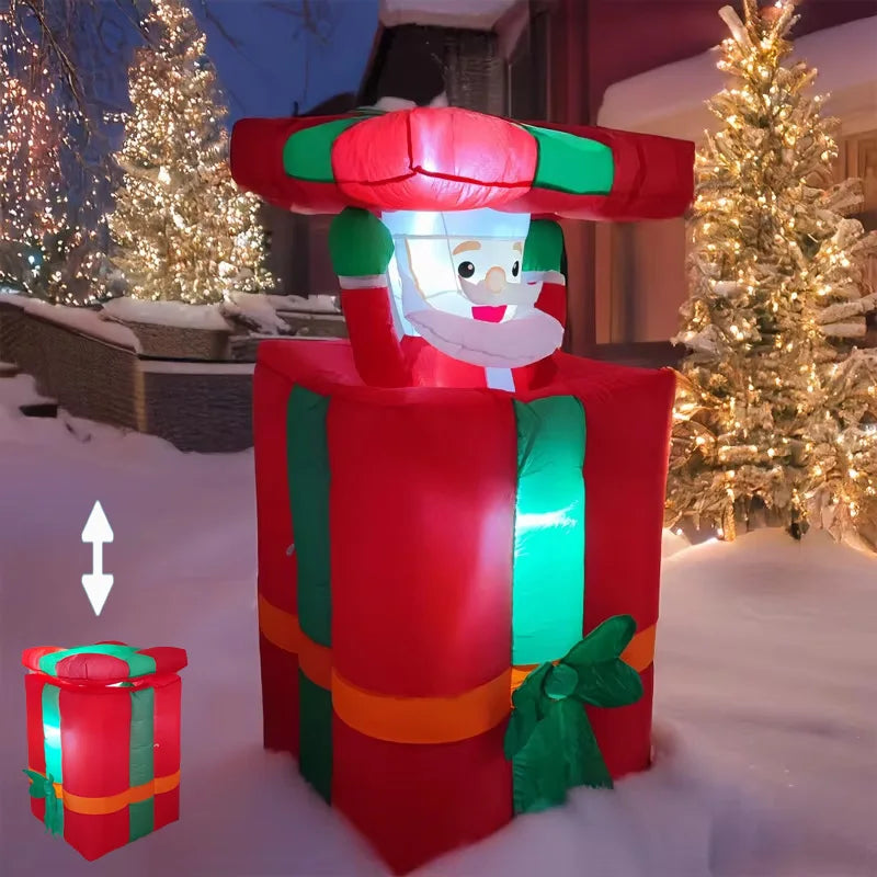 AeroSanta Figurine Gonflable de Noël | 1,5 m de hauteur | Avec boîte-cadeau & effet de mouvement | Décoration extérieure avec prise EU