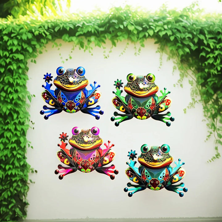 FROVIA Décoration murale Grenouille | Métal | Peint à la main | Décoration de jardin & Intérieur | 17,5 × 14 × 1 cm