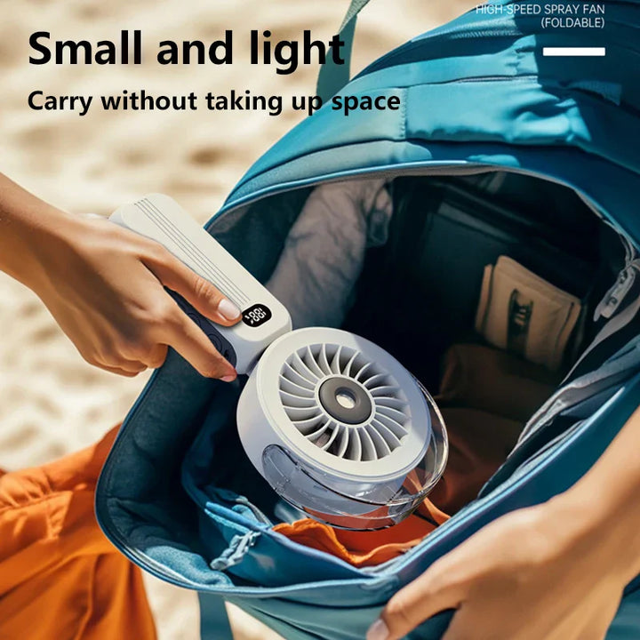 Mini-Ventilateur Breezora Pro | Pliable & Portable | Avec Fonction Spray & Chargement USB | Pour Main, Bureau & Collier