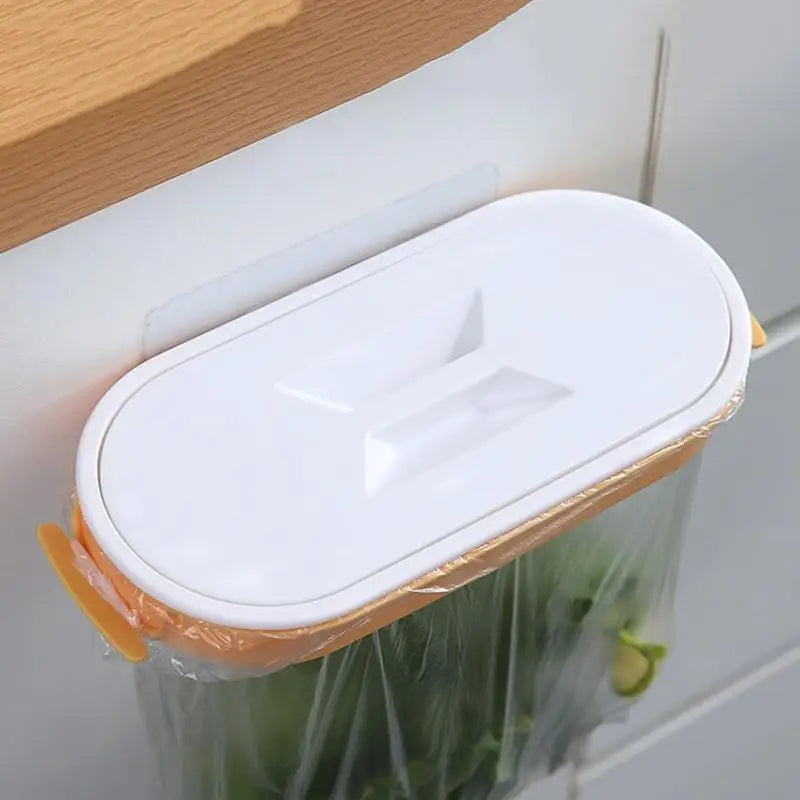 Support de sac poubelle Cleanuvo ClipBin | Avec couvercle et support en anneau | À suspendre aux portes de placard | Réutilisable et lavable