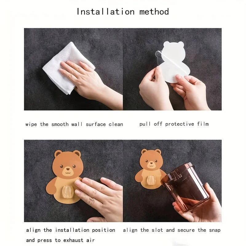 Support mural pour brosse à dents BärliFix | Avec gobelet & autocollant | Gain de place & sans perçage | Design mignon d'ours