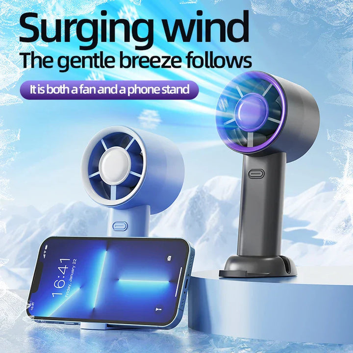 BrisaLite Mini Ventilateur à Main | Rechargeable USB | Refroidissement Silencieux avec Support pour Téléphone | 3 Vitesses pour Voyages & Bureau