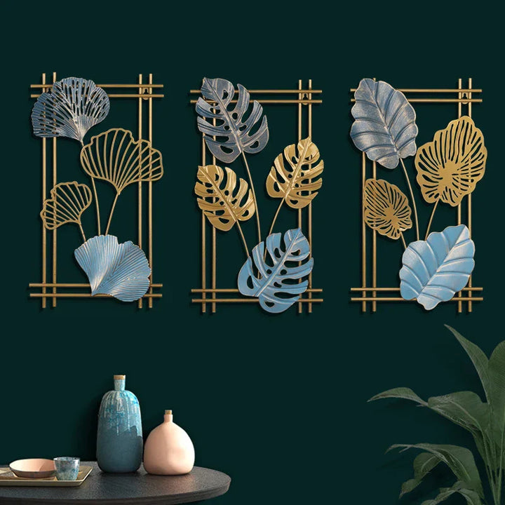 Décoration murale en métal en forme de feuille | Design moderne | Fait main | 25 × 45 cm