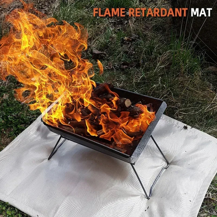 CampVita Tapis de Protection Contre le Feu pour Camping | Résistant à la Chaleur & Ignifuge | Idéal pour Barbecue & Feu de Camp | Fibre de Verre Beige