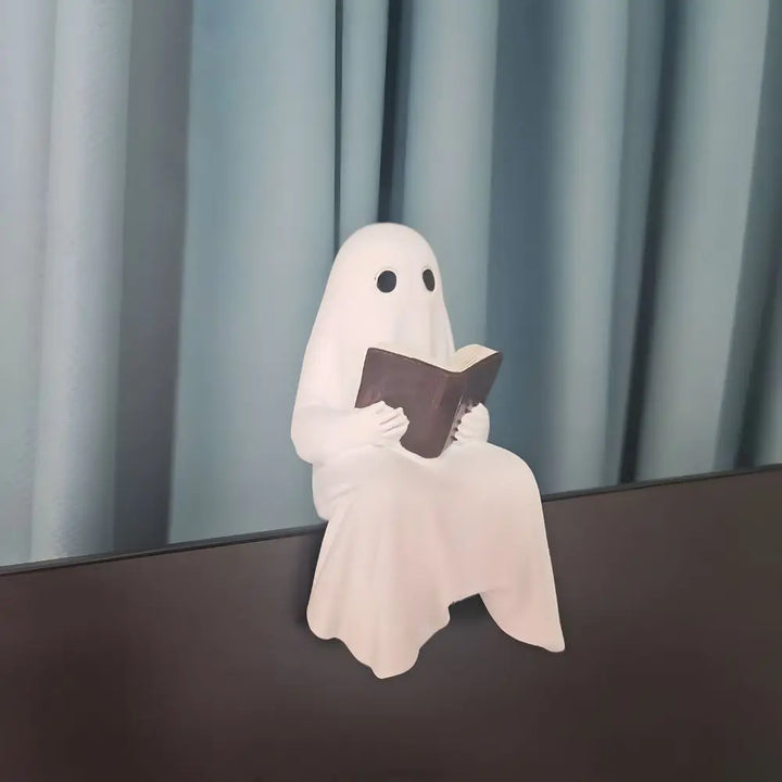 Figurine Halloween BookyGhost | Petit esprit lecteur | Figurine déco en résine | 12 x 7 x 6 cm