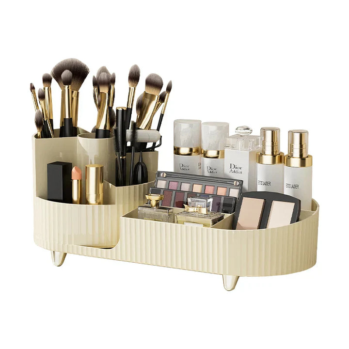Clearlyn SpinBox Organisateur de maquillage rotatif en plastique | Boîte à cosmétiques avec compartiments | Rotation à 360° & gain de place | Aspect acrylique