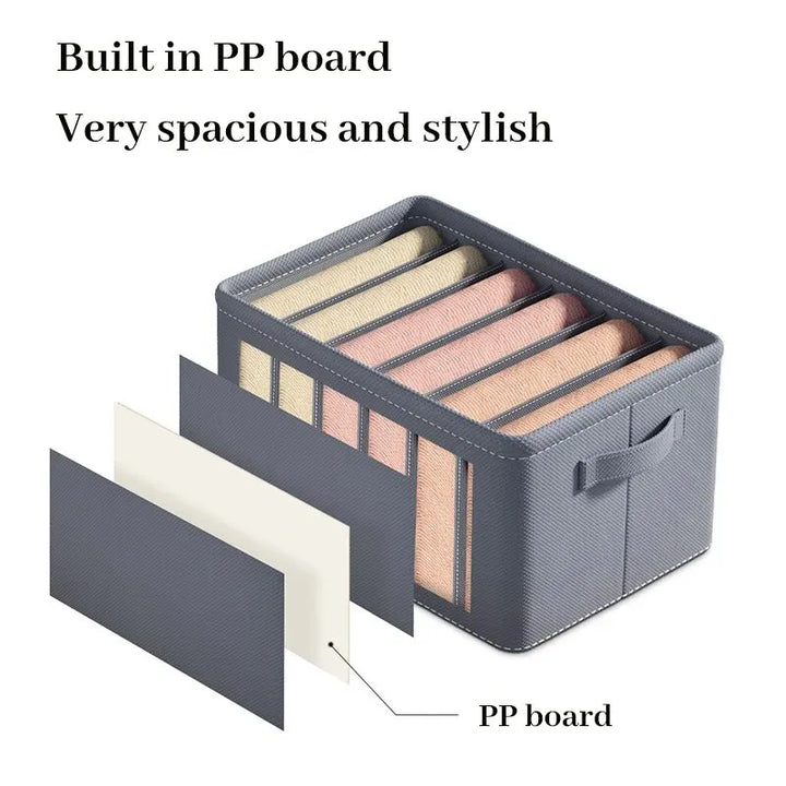 Organisateur de placard OrgaFold avec compartiments | Boîte de rangement en non-tissé | Pliable & Stable | Gris | 44×30×20 cm