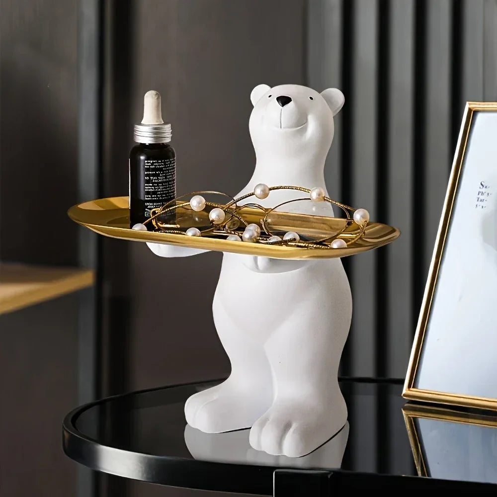Figurine décorative ArctiBear | Ours polaire assis avec plateau | Porte-clés & porte-bijoux | Idée cadeau