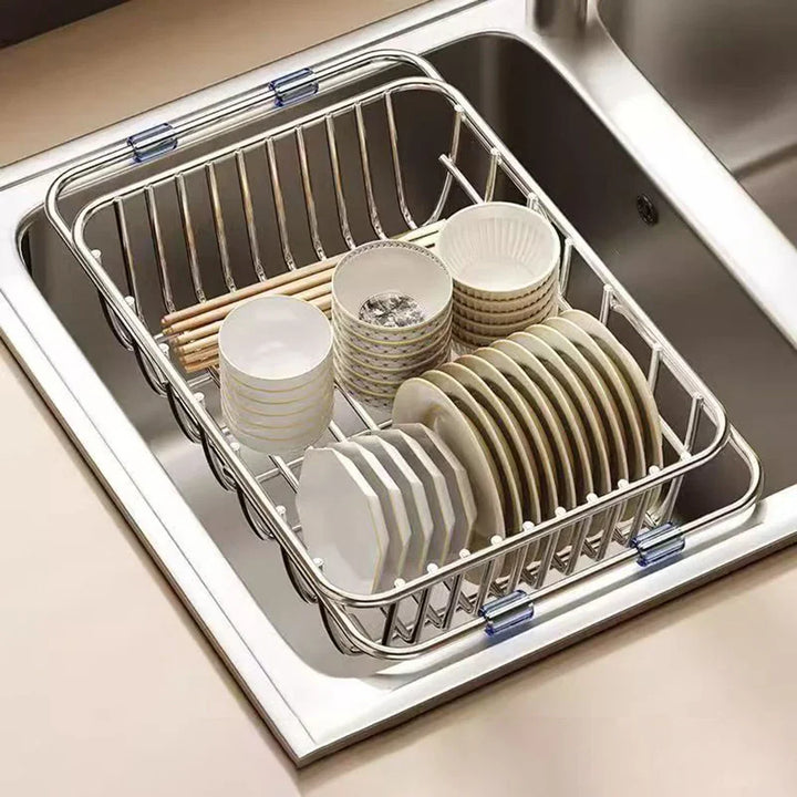Égouttoir Flexinox | Extensible et Antidérapant | Panier en Acier Inoxydable pour Évier et Plan de Travail