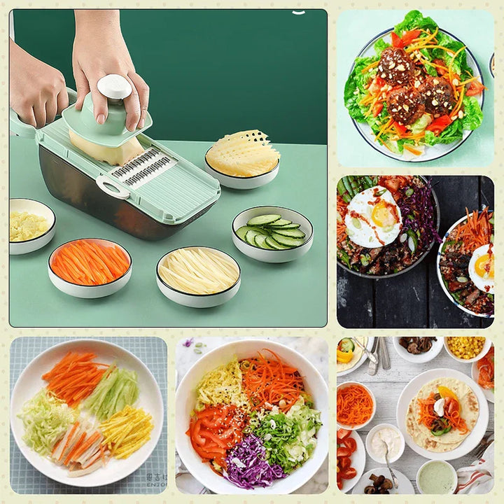 Coupe-légumes SlicePro MultiChef | Râpe de cuisine 5-en-1 avec récipient de collecte | Lames en acier inoxydable & sans BPA | Pour légumes, fromage & salades