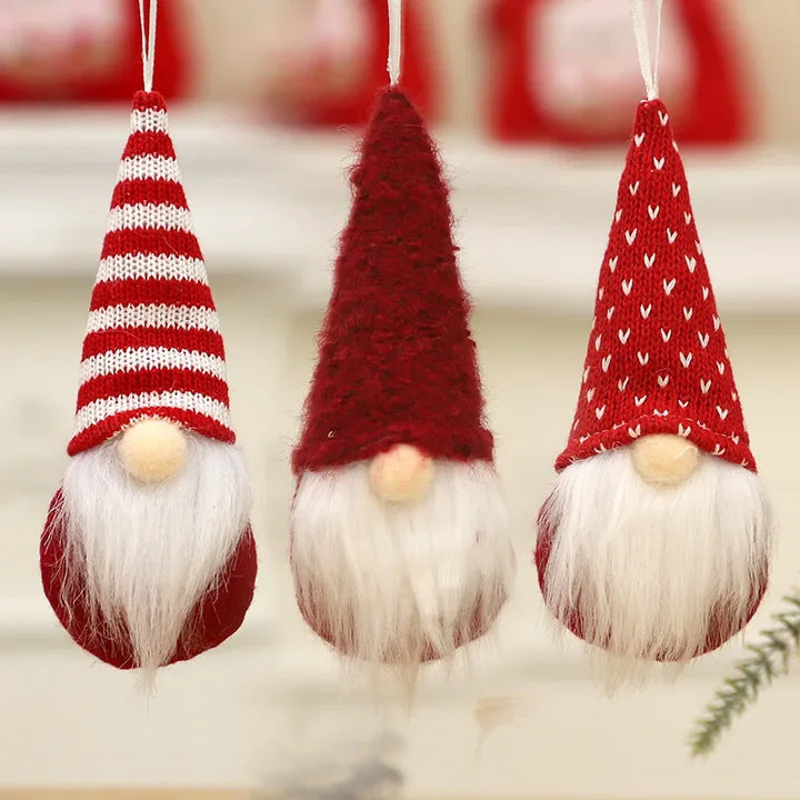 NordiTomte Lutins de Noël 3 pièces | Tissu tricoté & peluche | Décoration suspendue pour sapin de Noël & maison | Gnomes scandinaves