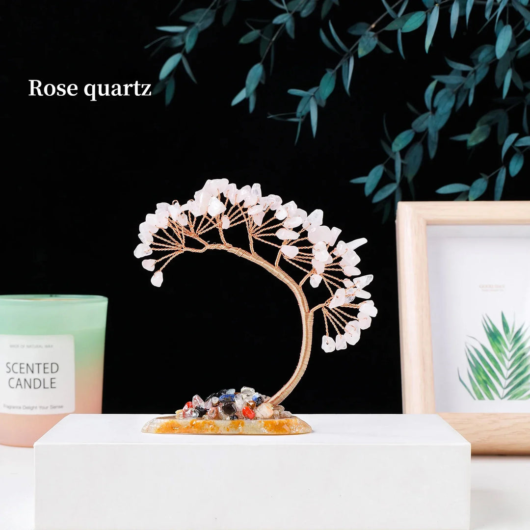 Amethysta | Arbre de bonheur en cristal naturel avec base en tranches d'agate – Arbre Feng Shui fait à la main pour la prospérité et l'harmonie