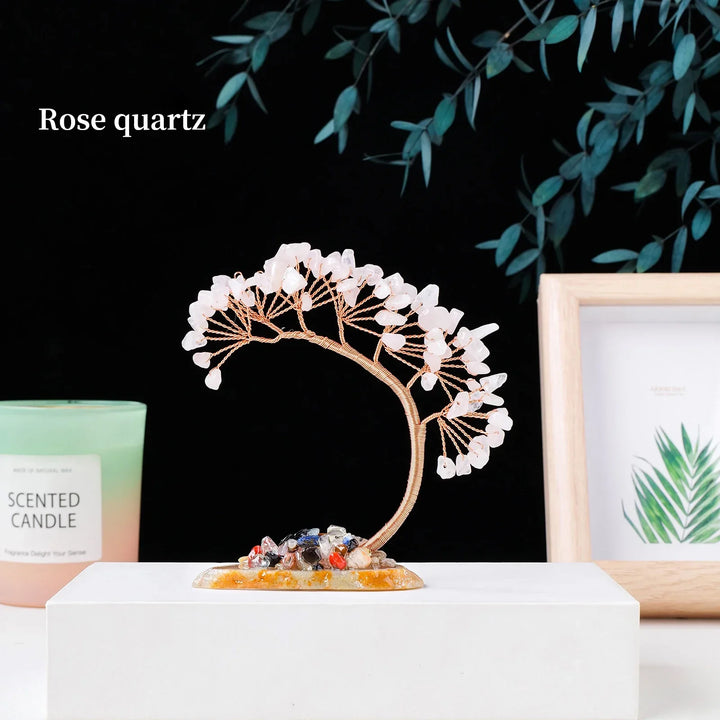 Amethysta | Arbre de bonheur en cristal naturel avec base en tranches d'agate – Arbre Feng Shui fait à la main pour la prospérité et l'harmonie