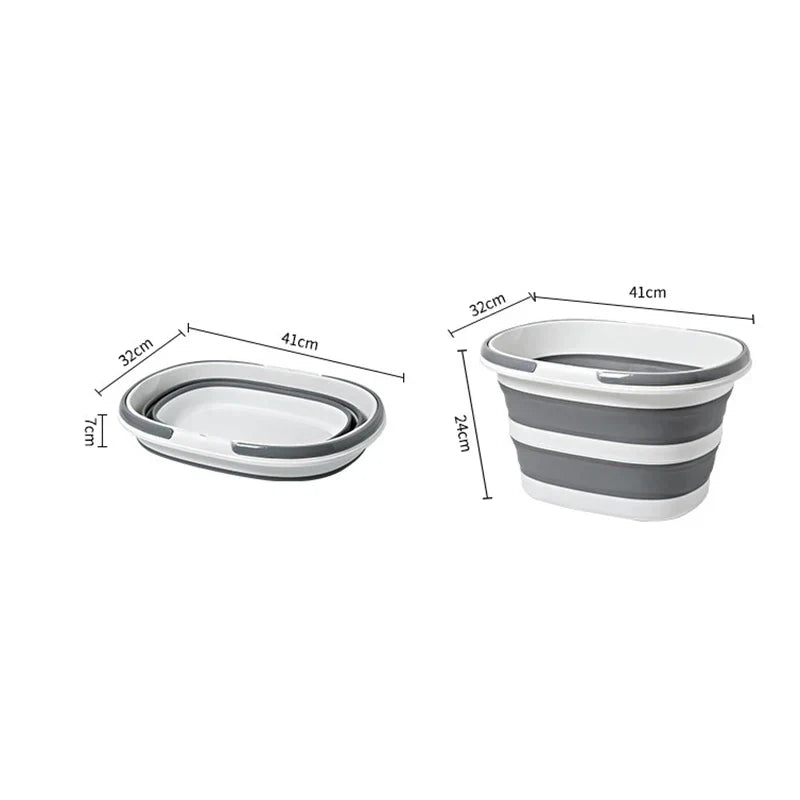 FoldaWash Panier à Linge Pliable | Gain de Place & Portable | PP Robuste | 41×32×24 cm | Gris/Bleu