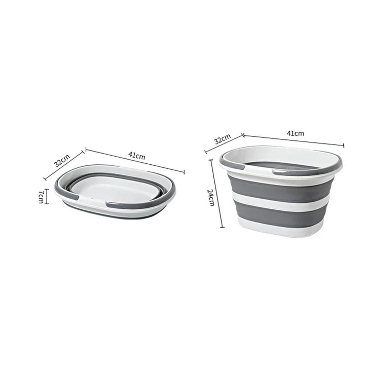 FoldaWash Panier à Linge Pliable | Gain de Place & Portable | PP Robuste | 41×32×24 cm | Gris/Bleu