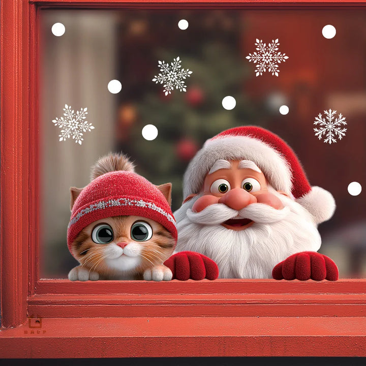 Autocollants de fenêtre de Noël SantaCling | Réutilisables & sans résidus | Motif Père Noël | Décoration de fenêtre pour salon & couloir
