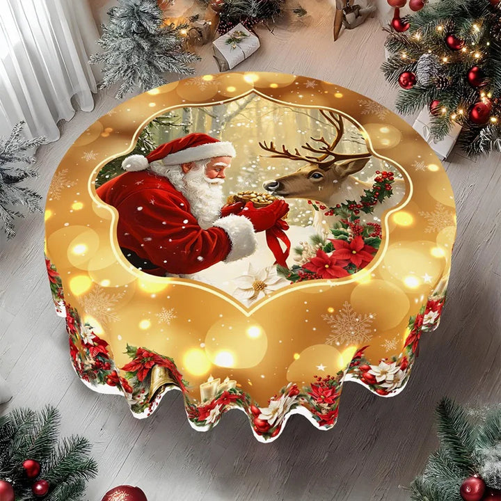 Nappe de Noël GoldenFest | Design Santa en Or | Lavable & Élégante | Parfaite pour Noël & Nouvel An 2026