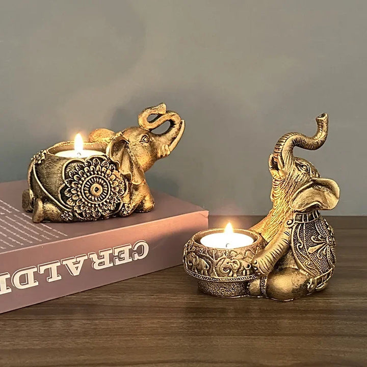 Support de bougie chauffe-plat éléphant Elevara | Fait main & riche en détails | Accessoire décoratif pour la maison | Résine 13×13 cm / 13×9 cm