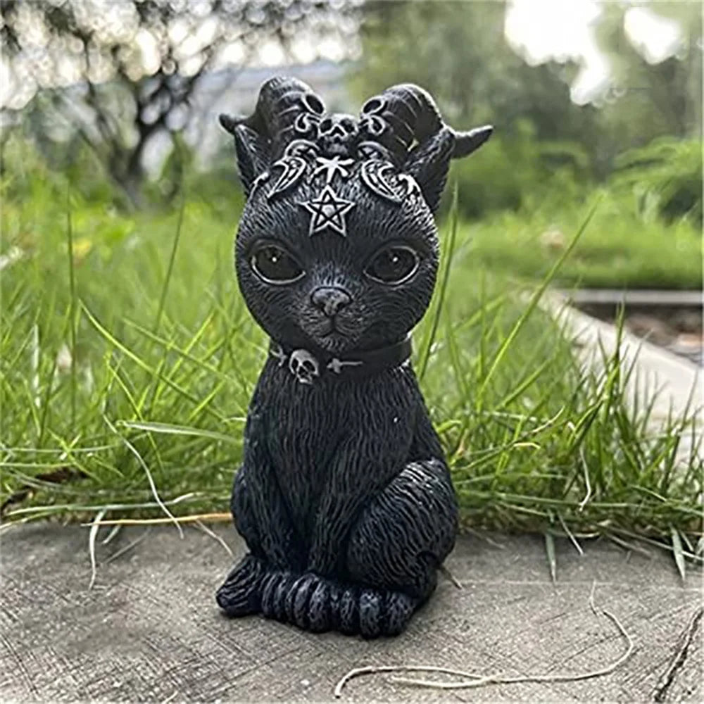 Figurine de Chat Noir MystiCat | Chat Sorcière Peint à la Main | Sculpture en Résine 10 cm | Halloween & Décoration
