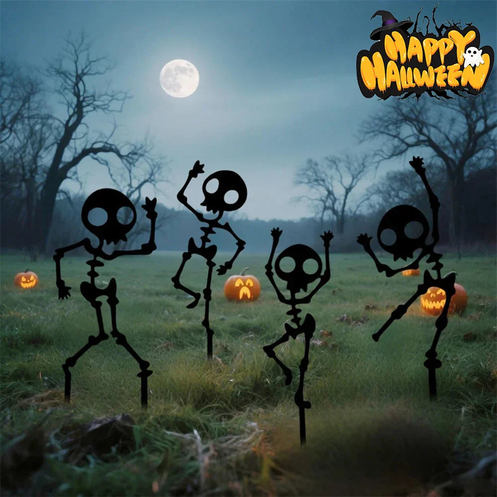 Décoration de jardin SpookySteps | Squelettes dansants | Métal résistant aux intempéries | Ensemble de 4 | Décoration d'extérieur Halloween