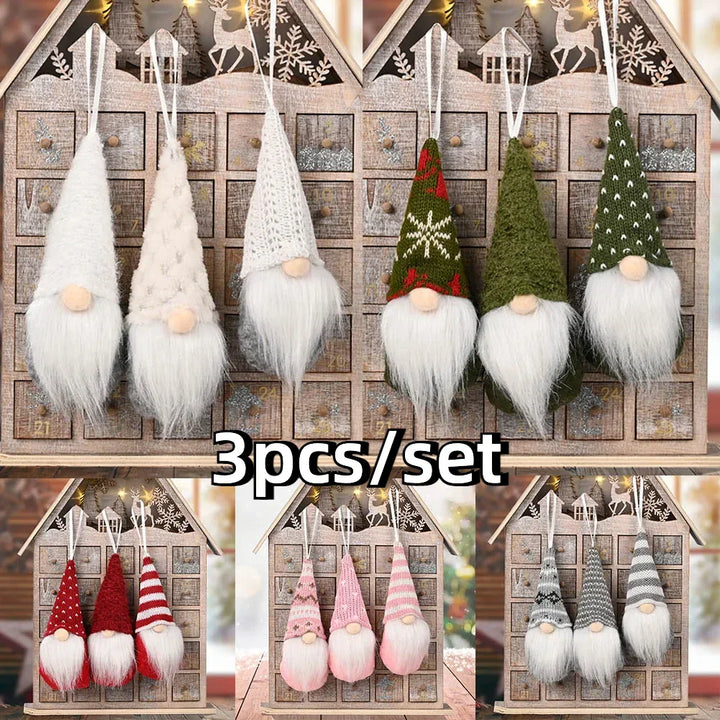 NordiTomte Lutins de Noël 3 pièces | Tissu tricoté & peluche | Décoration suspendue pour sapin de Noël & maison | Gnomes scandinaves