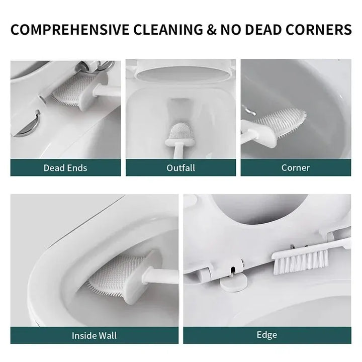 Brosse de toilette HygieBrush DuoClean | Ensemble de brosse WC en silicone 2-en-1 avec support mural | Antibactérien & gain de place
