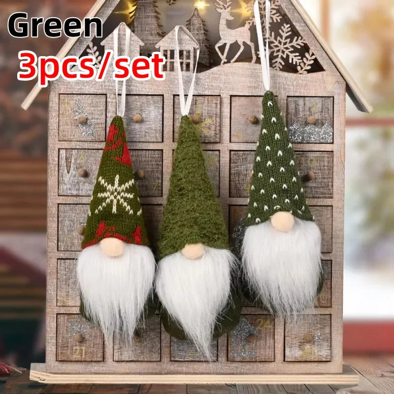 NordiTomte Lutins de Noël 3 pièces | Tissu tricoté & peluche | Décoration suspendue pour sapin de Noël & maison | Gnomes scandinaves