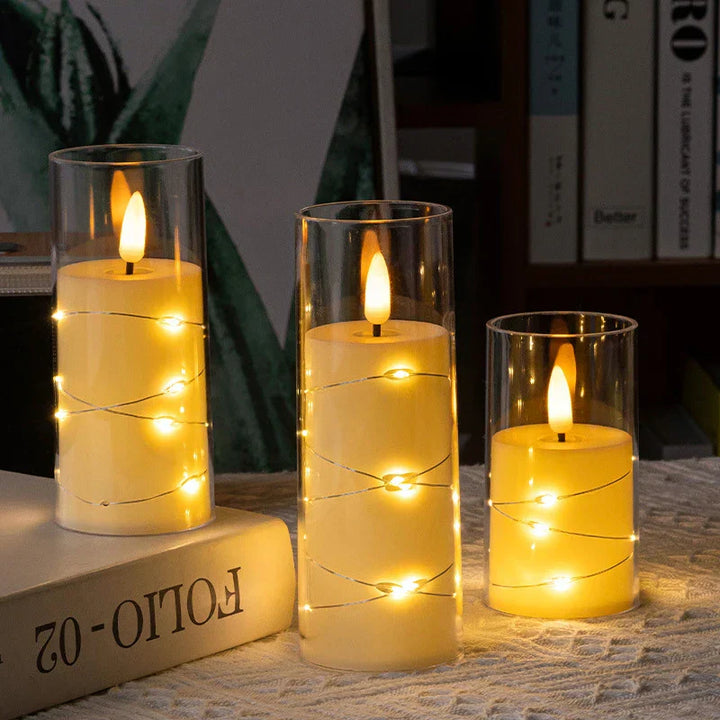 LumiFlame Bougie LED | Lumières en fil de cuivre | Effet cire véritable | 10 / 12,5 / 15 cm | Fonctionne sur piles