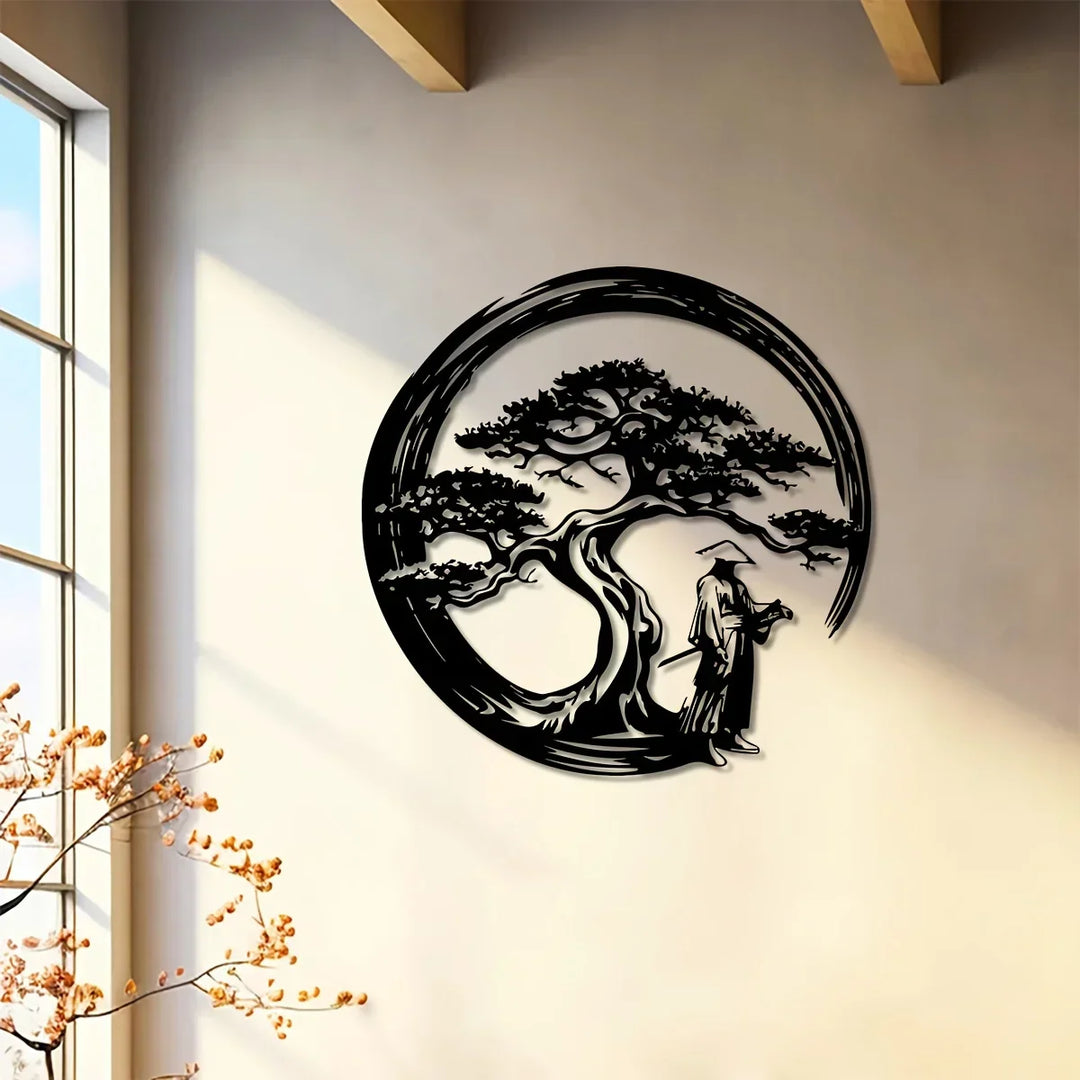 ZENORA Décoration Murale Métallique Bonsai | Design Japonais avec Torii & Enso | 40 × 40 cm