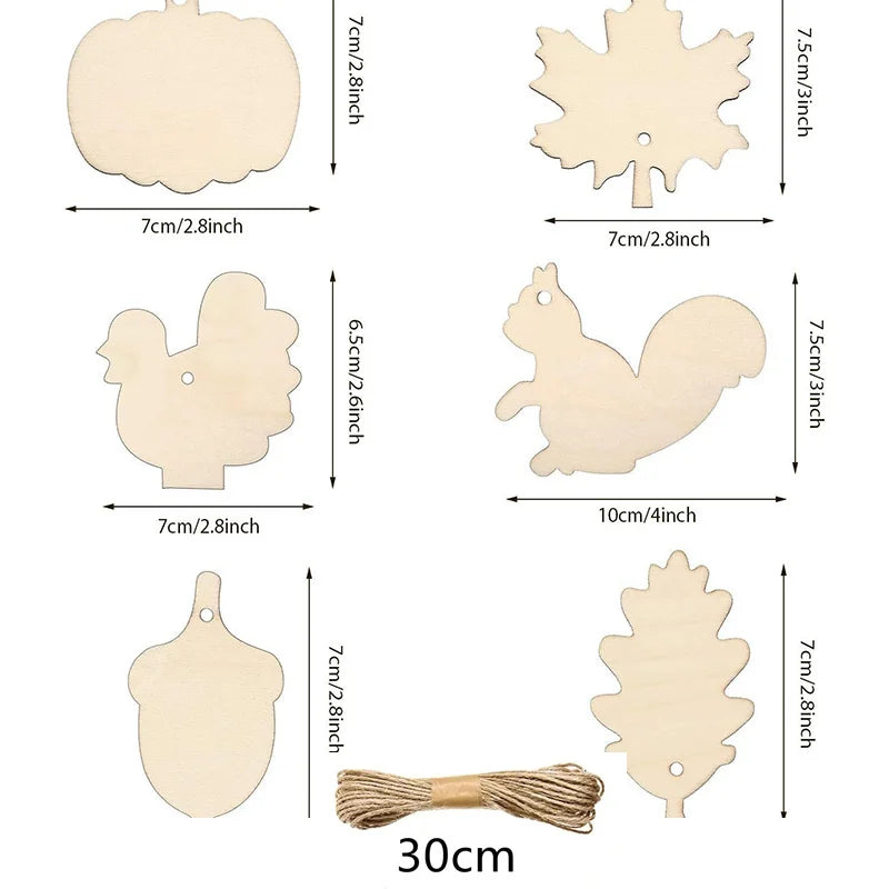 WoodlyFall Citrouille & Feuilles Pendentif | Ensemble de 6 | Décoration en Bois à Créer | À Peindre & Accrocher | Automne & Thanksgiving