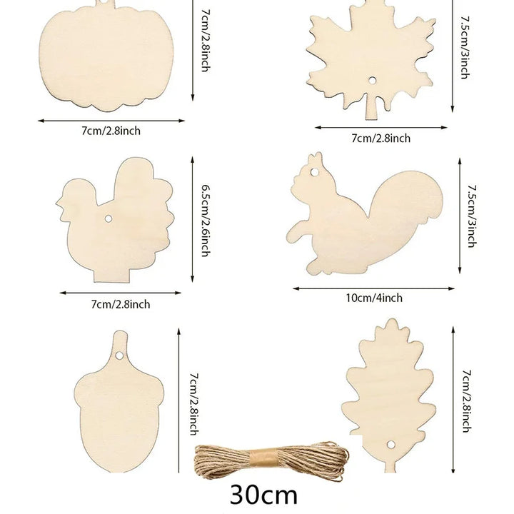 WoodlyFall Citrouille & Feuilles Pendentif | Ensemble de 6 | Décoration en Bois à Créer | À Peindre & Accrocher | Automne & Thanksgiving