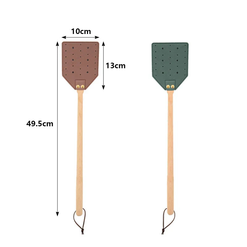 Insektra Raquette à Mouches en Cuir avec Poignée en Bois | Surface de frappe 13×10 cm | Rivets en Acier Inoxydable | Dispositif de Suspension