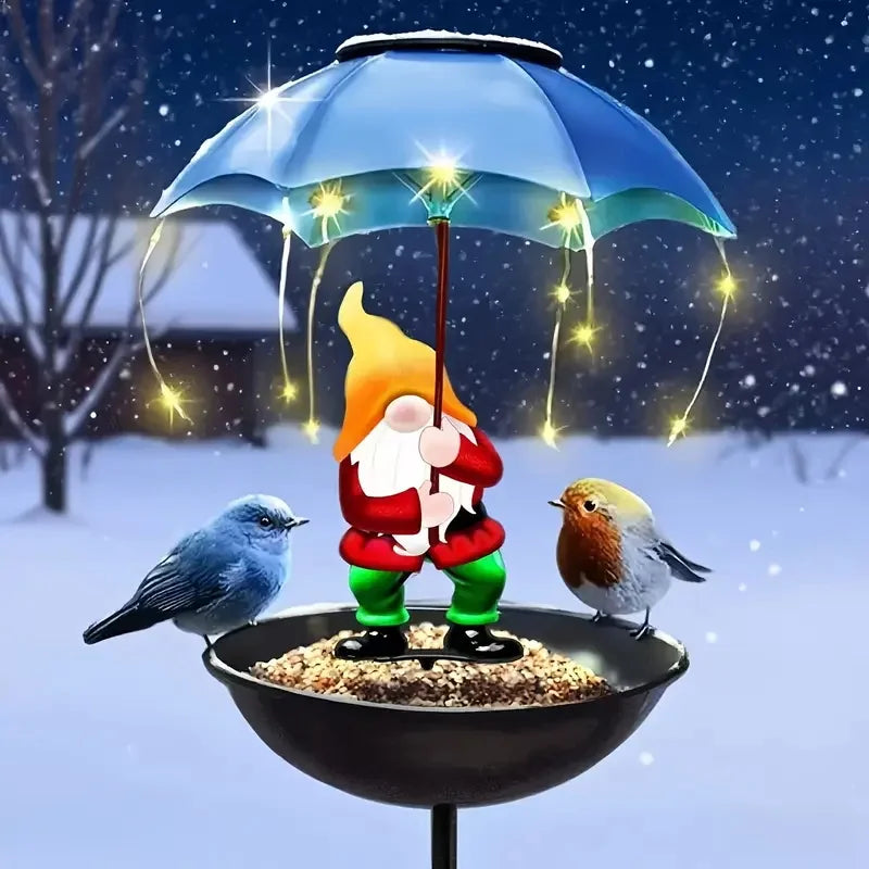 Lampe de Jardin Solaire ElfBird | Avec Abreuvoir et Figurine de Fée | Lampe Solaire d'Extérieur en Fonte | Résistante aux Intempéries & Décorative