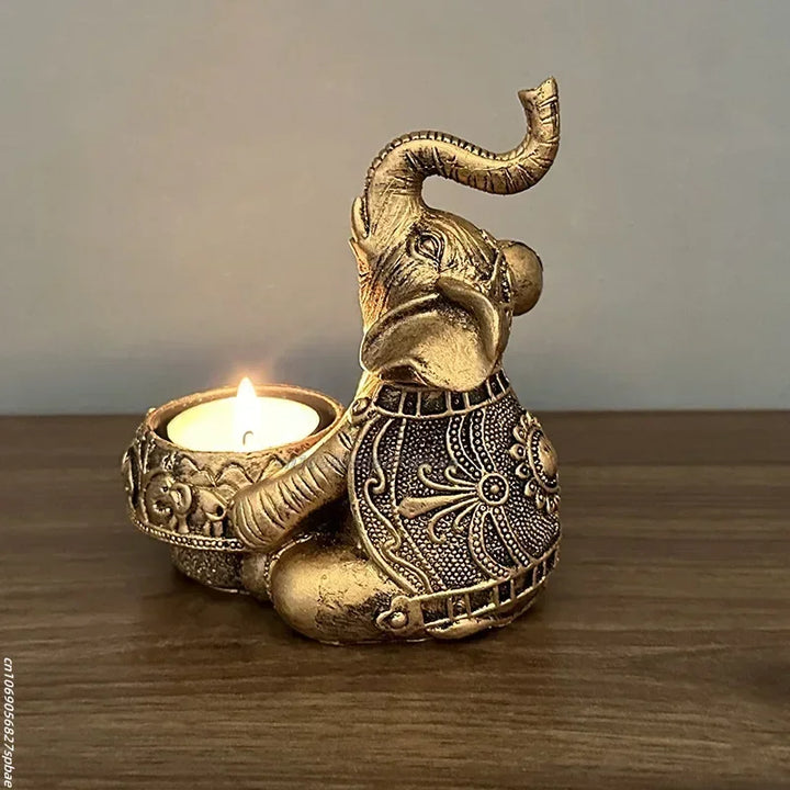 EleLume | Support de bougie éléphant | Symbole de chance & déco | Bougeoir en résine | 13×13 cm / 13×9 cm