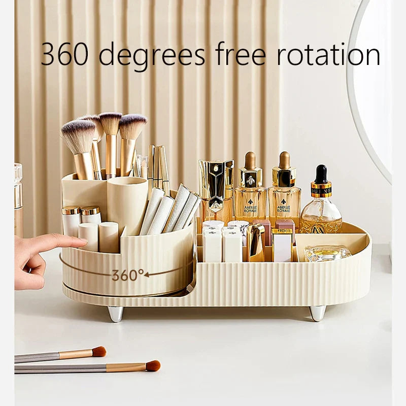 Clearlyn SpinBox Organisateur de maquillage rotatif en plastique | Boîte à cosmétiques avec compartiments | Rotation à 360° & gain de place | Aspect acrylique