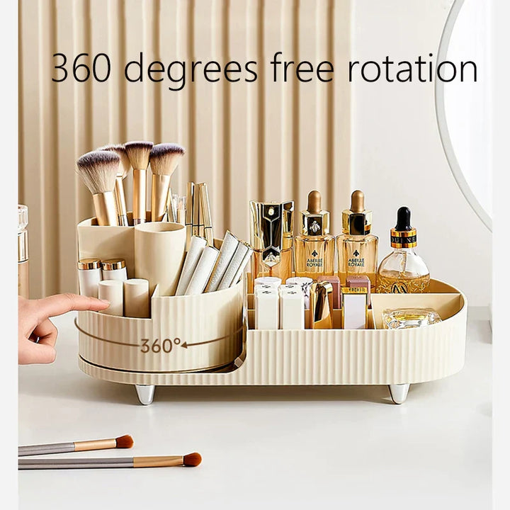 Clearlyn SpinBox Organisateur de maquillage rotatif en plastique | Boîte à cosmétiques avec compartiments | Rotation à 360° & gain de place | Aspect acrylique