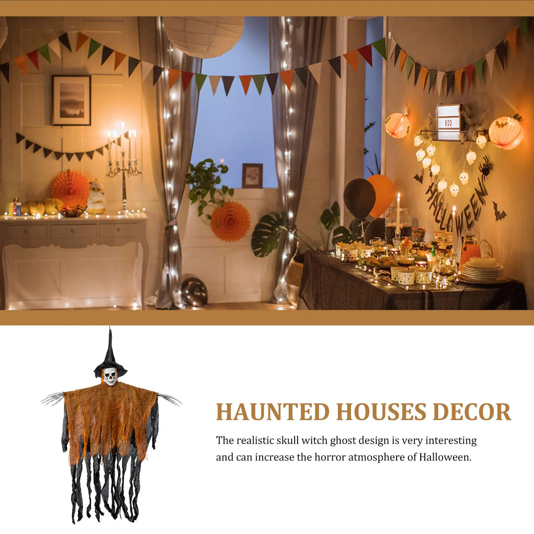 Décoration suspendue Halloween SorcièreCauchemar | 100 x 80 cm | Sorcière squelette avec voile | Pour maison, jardin & fête