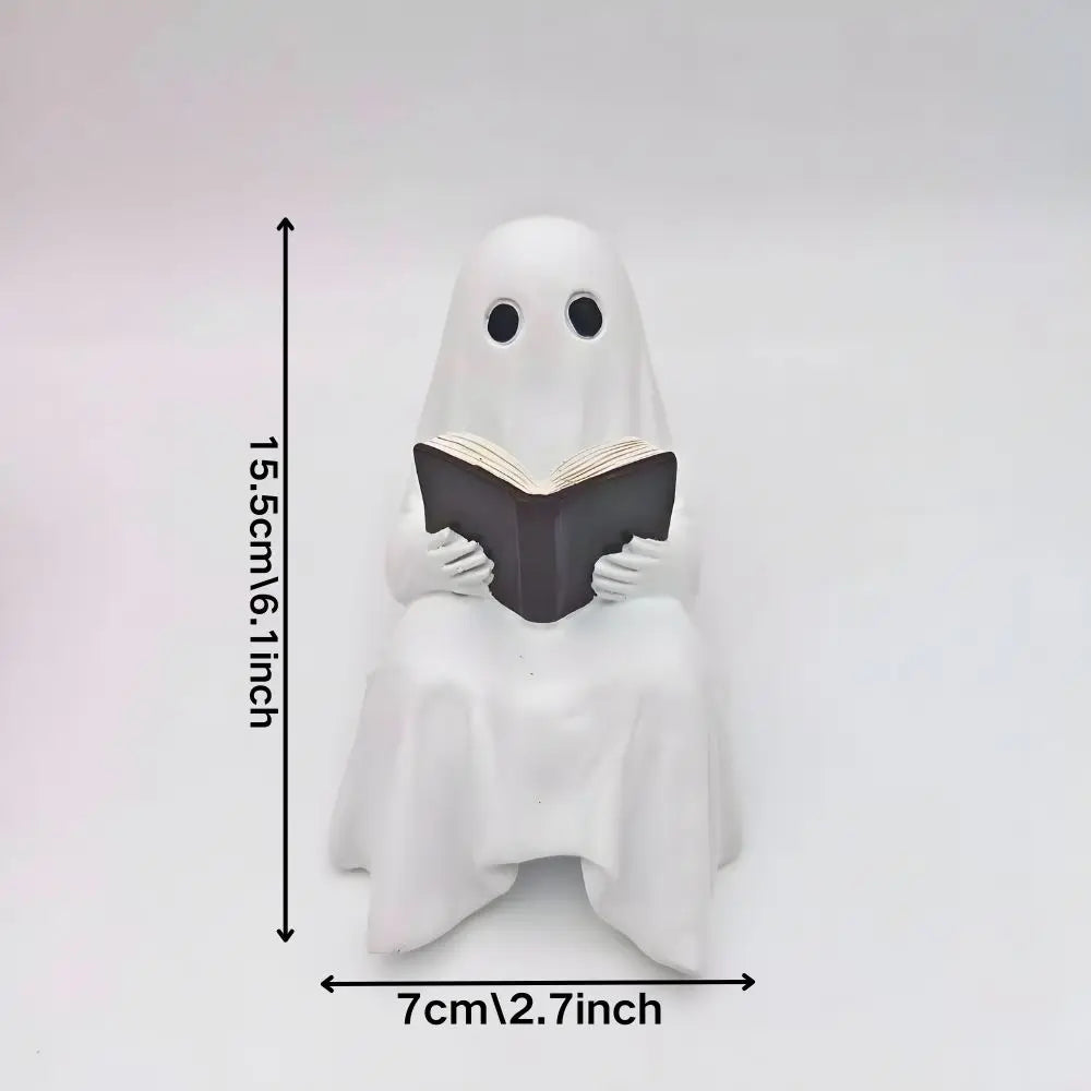 Figurine Halloween BookyGhost | Petit esprit lecteur | Figurine déco en résine | 12 x 7 x 6 cm